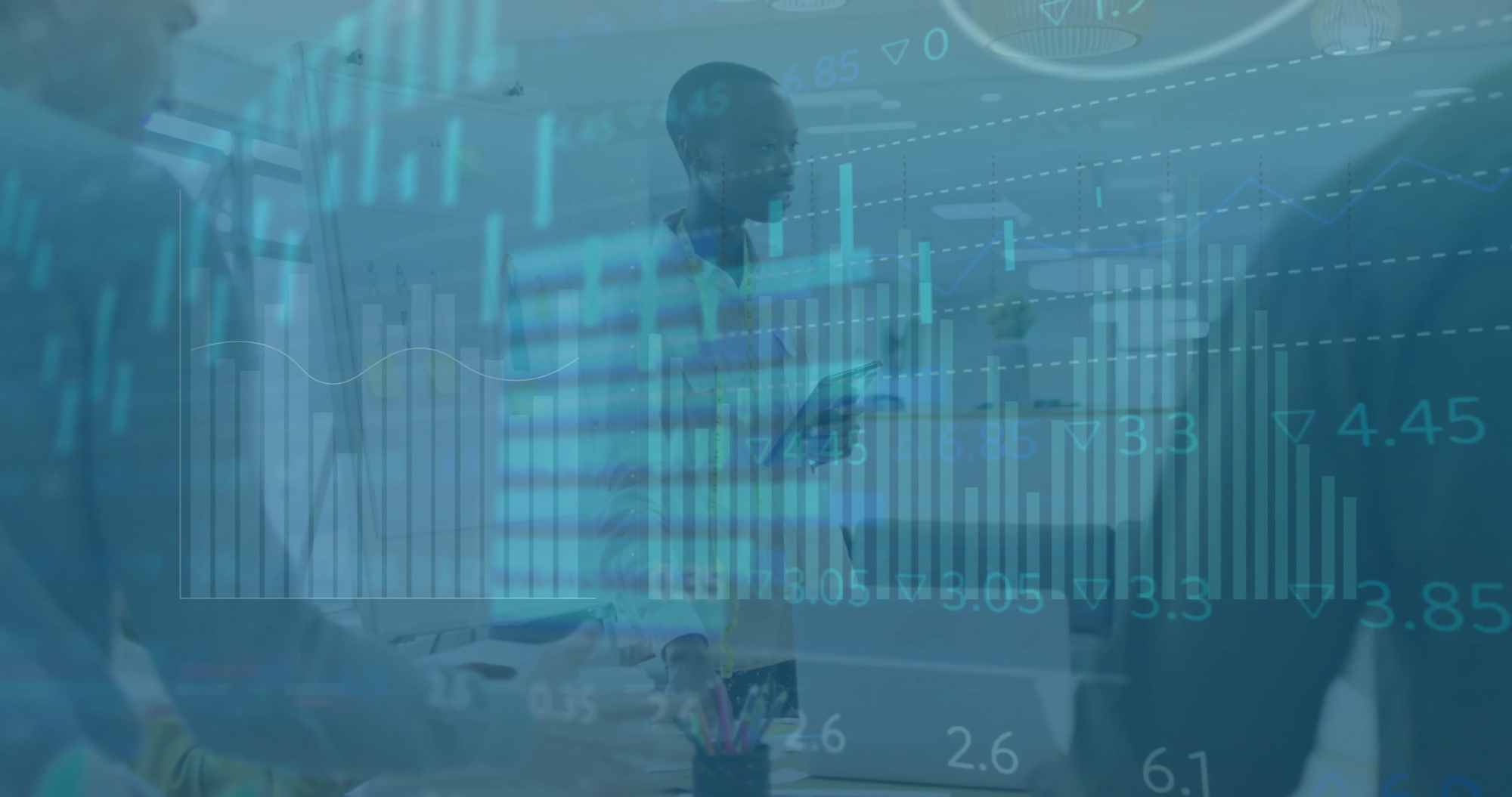Image Of Financial Data Processing Over Diverse Business People In Office. Global Finance, Business, Connections, Computing And Data Processing Concept Digitally Generated Image.